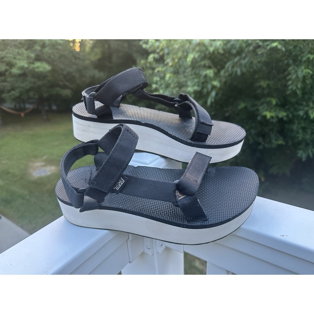 Women's Teva Flatform Platform Universal Sandals Black Tan 1008844 Size 9